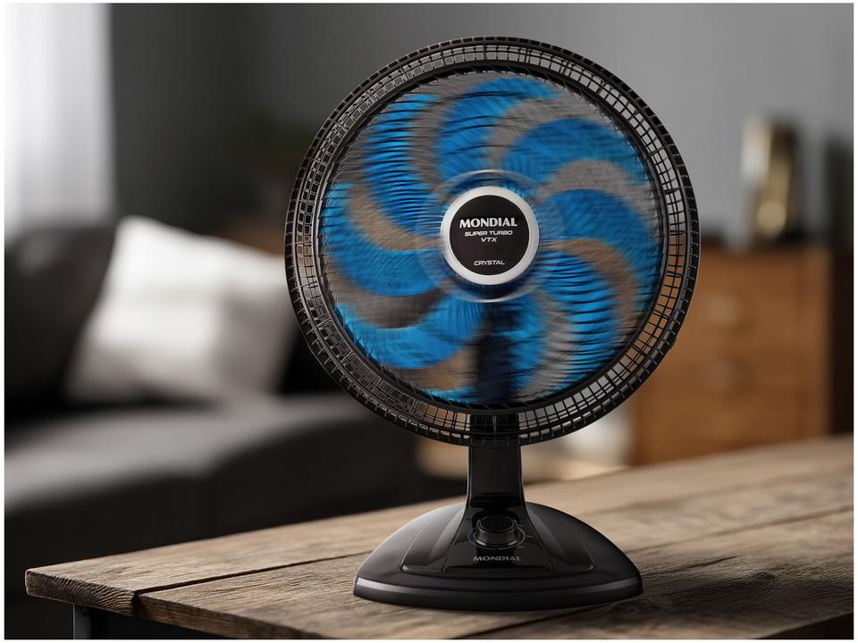 Ventilador de Mesa Mondial Super Turbo VTX-40-Crystal 40cm 8 Pás 3 Velocidades Preto e Azul - 1