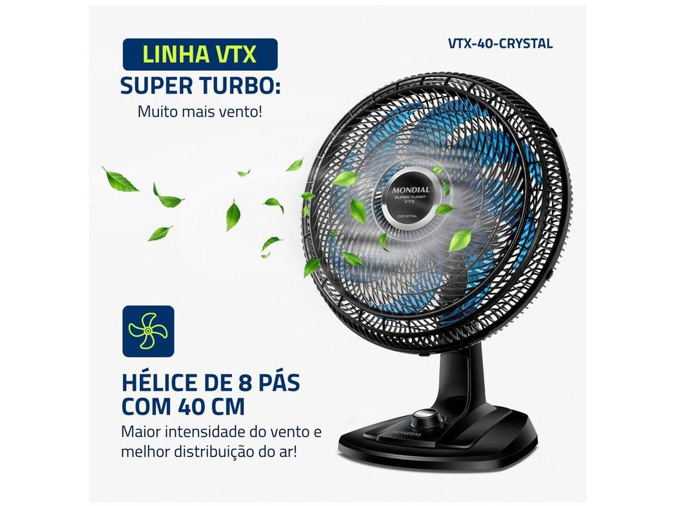 Ventilador de Mesa Mondial Super Turbo VTX-40-Crystal 40cm 8 Pás 3 Velocidades Preto e Azul - 2