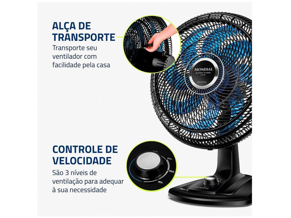 Ventilador de Mesa Mondial Super Turbo VTX-40-Crystal 40cm 8 Pás 3 Velocidades Preto e Azul - 5