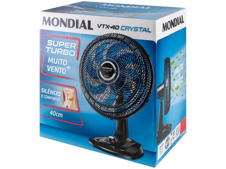 Ventilador de Mesa Mondial Super Turbo VTX-40-Crystal 40cm 8 Pás 3 Velocidades Preto e Azul - 12