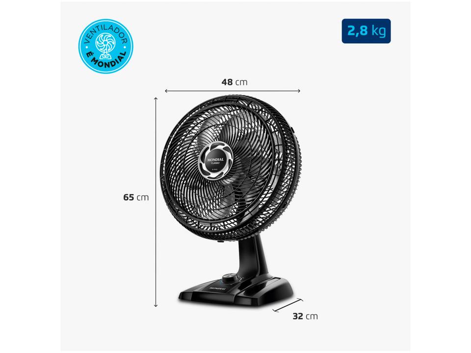 Ventilador de Mesa Mondial Turbo NVT-40-8P-B 40cm 8 Pás 3 Velocidades Preto e Prata - 5