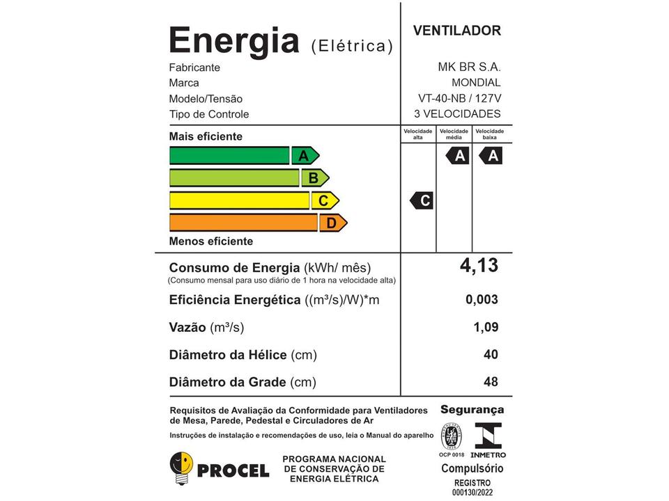 Ventilador de Mesa Mondial Turbo VT-40-NB - 7
