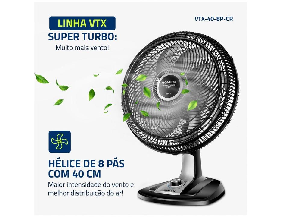 Ventilador de Mesa Mondial VTX-40-8P Turbo 40cm 3 Velocidades - 2