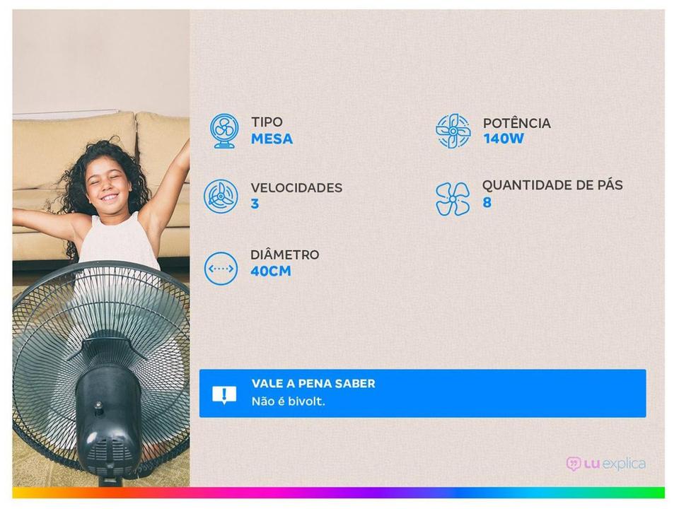 Ventilador de Mesa Mondial VTX-40-8P Turbo 40cm 3 Velocidades - 1