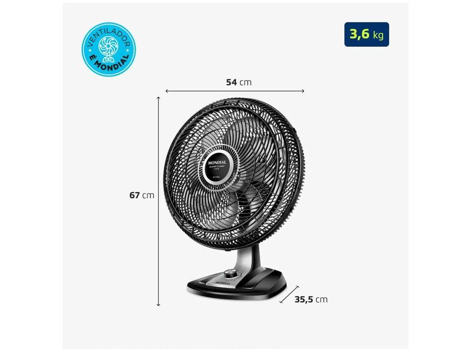 Ventilador de Mesa Mondial VTX-50 50cm 8 Pás 3 Velocidades Preto e Prata - 7