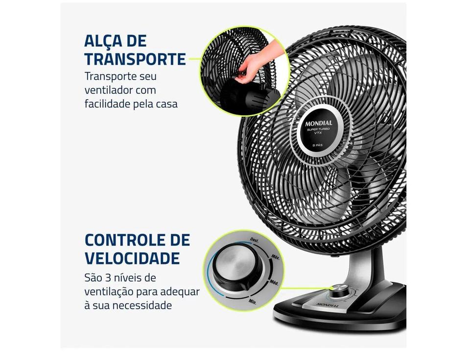 Ventilador de Mesa Mondial VTX-50 50cm 8 Pás 3 Velocidades Preto e Prata - 6