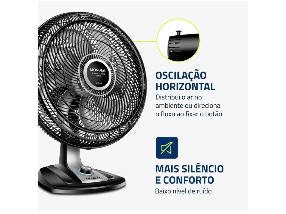 Ventilador de Mesa Mondial VTX-50 50cm 8 Pás 3 Velocidades Preto e Prata - 5