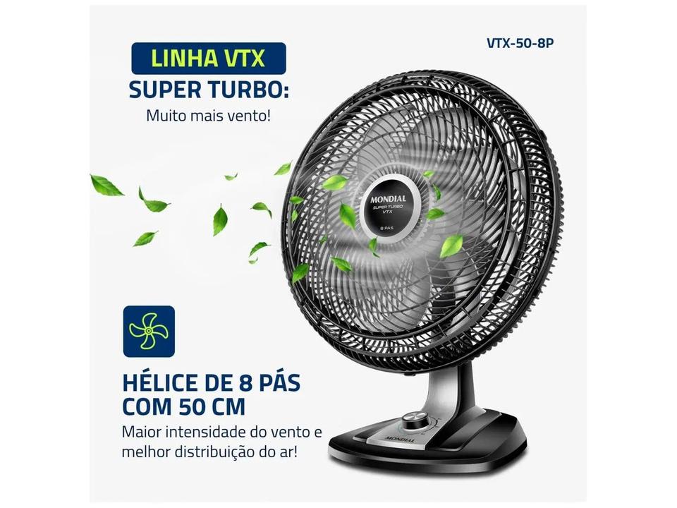 Ventilador de Mesa Mondial VTX-50 50cm 8 Pás 3 Velocidades Preto e Prata - 3