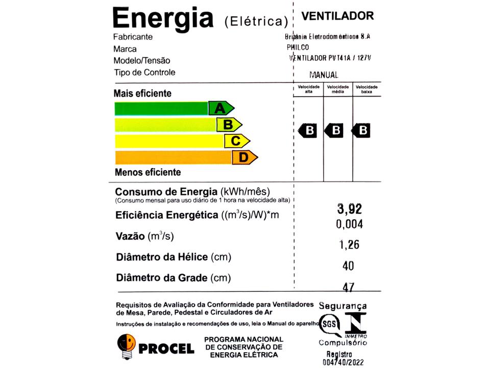 Ventilador de Mesa Philco PVT41A 47cm 6 Pás 3 Velocidades Preto - 7