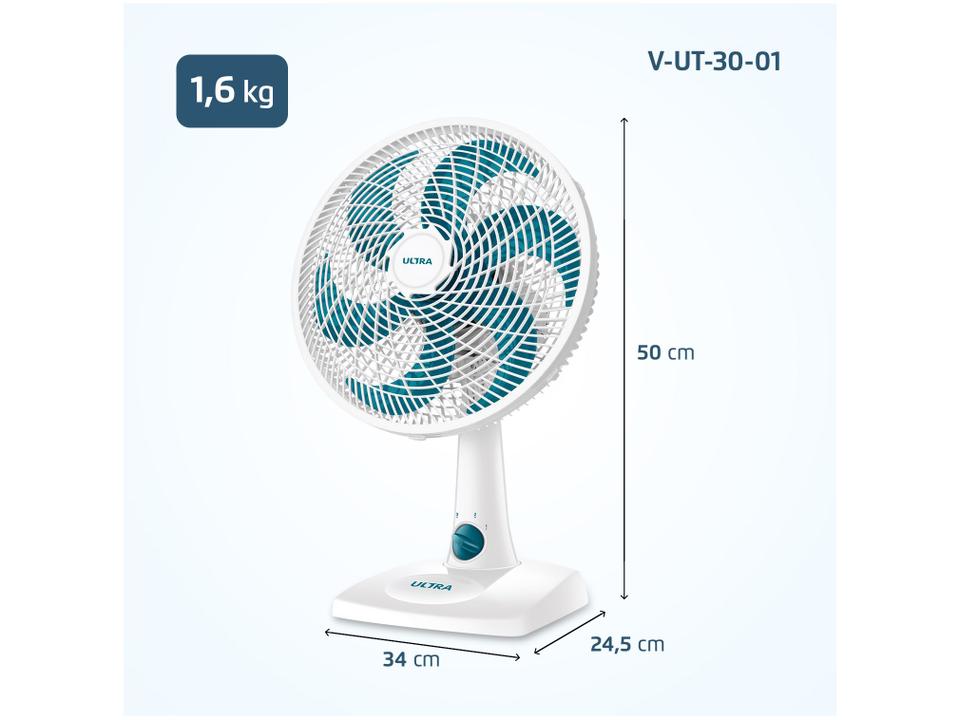 Ventilador de Mesa Ultra V-UT-30-01 30cm 6 Pás 3 Velocidades Branco e Azul - 5