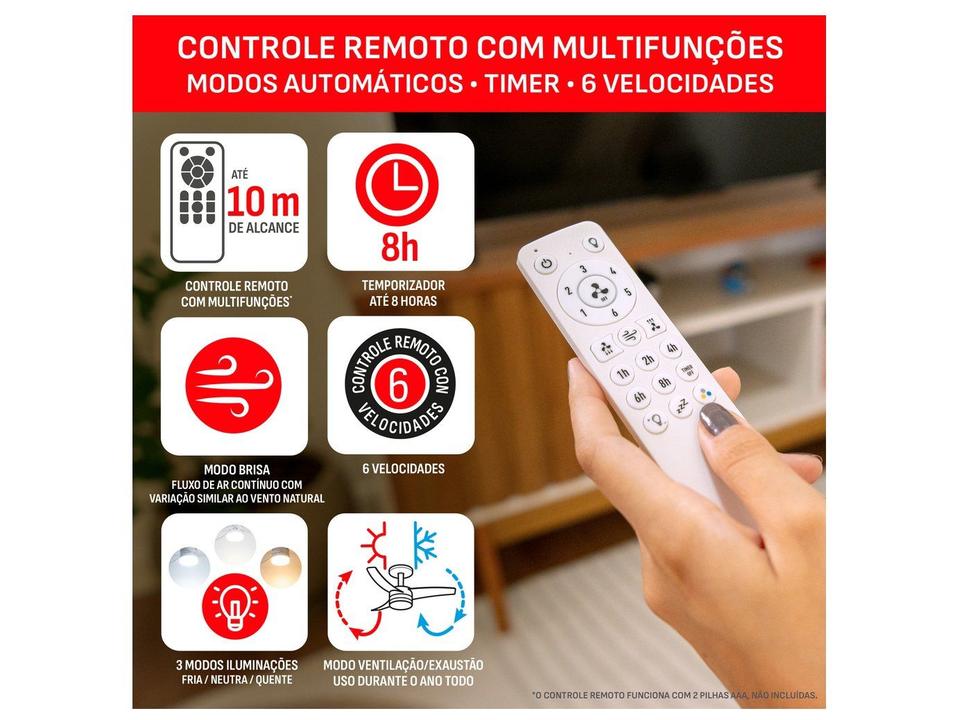 Ventilador de Teto com Controle Remoto Arno Branco 3 Pás 6 Velocidades Ultimate LED VL01 - 4