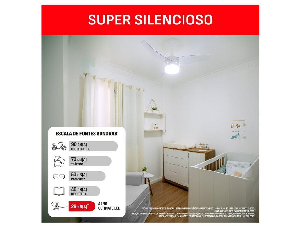 Ventilador de Teto com Controle Remoto Arno Branco 3 Pás 6 Velocidades Ultimate LED VL01 - 3