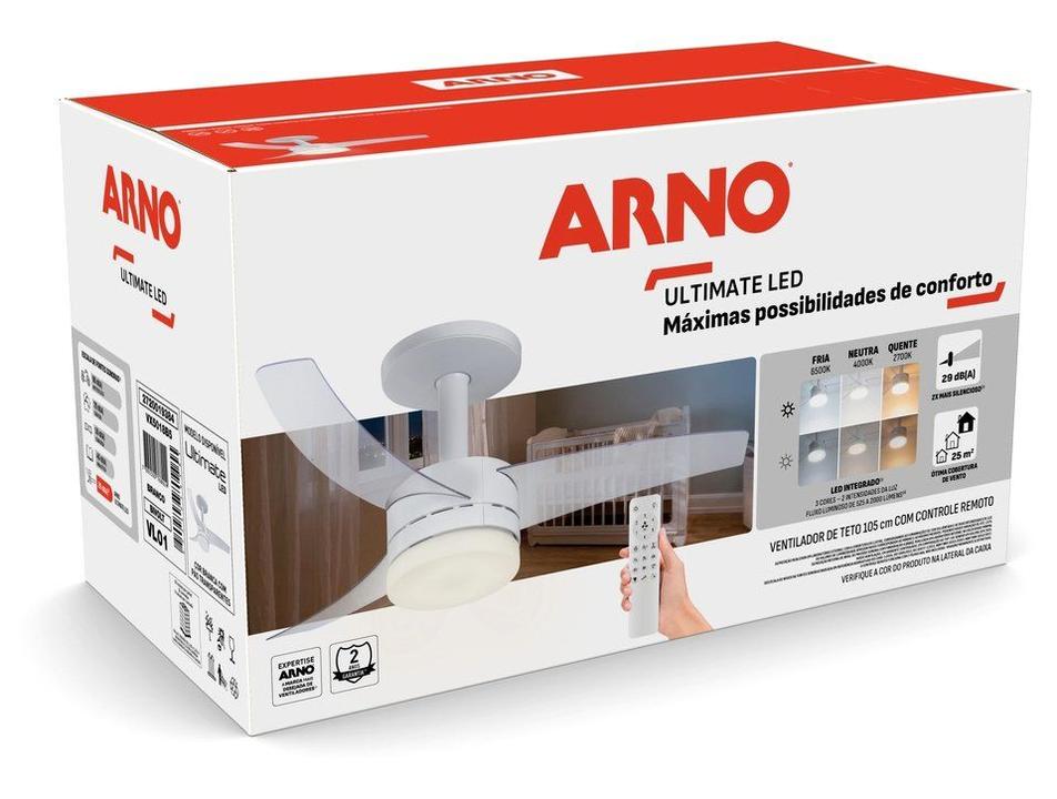 Ventilador de Teto com Controle Remoto Arno Branco 3 Pás 6 Velocidades Ultimate LED VL01 - 10