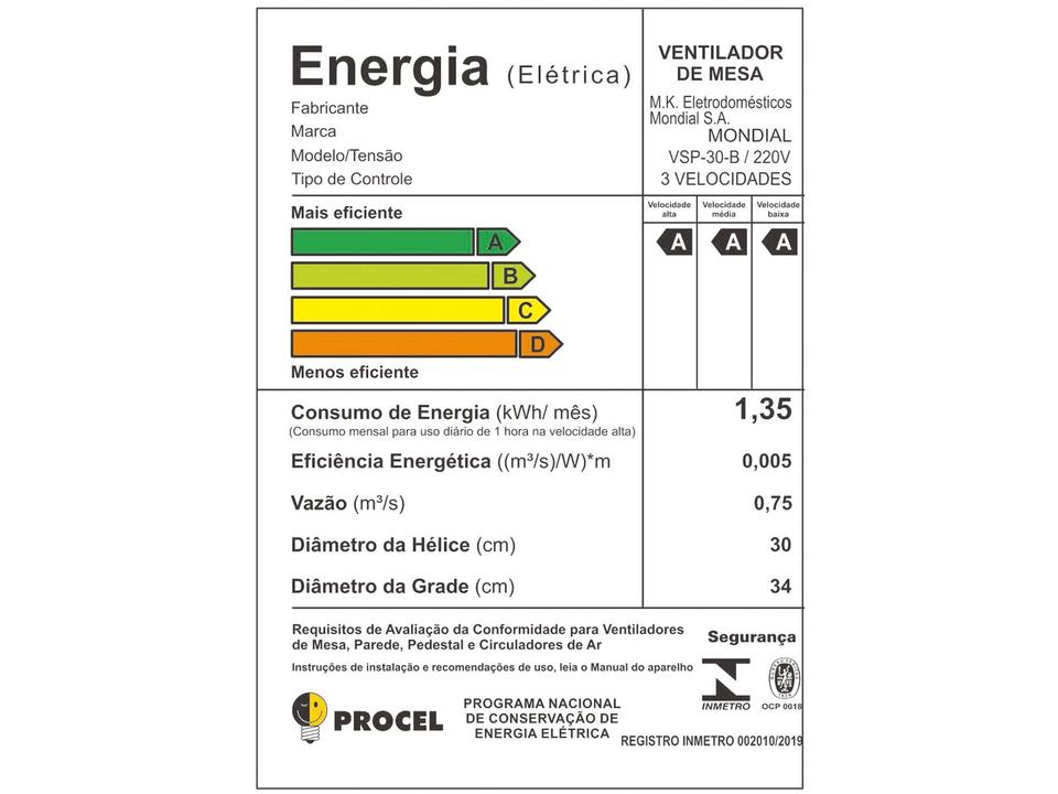 Ventilador Mondial Super Power 30cm 6 Pas 3 Velocidades 60W - 8