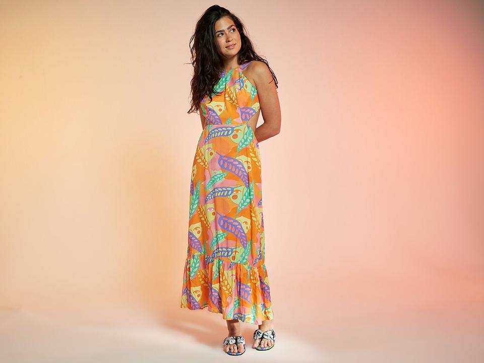 Vestido Vista Magalu x Flora Yumi  Midi Evasê Cut Out Marias - 2