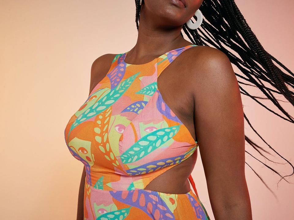 Vestido Vista Magalu x Flora Yumi  Midi Evasê Cut Out Marias - 3