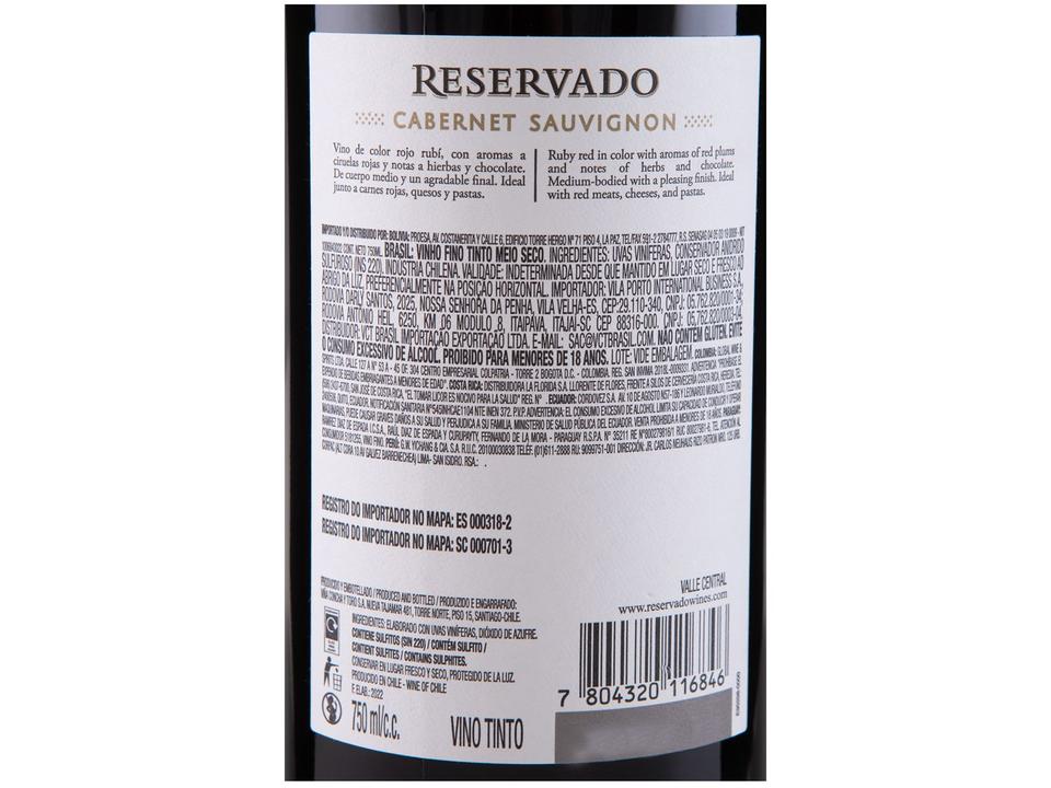 Vinho Tinto Meio Seco Concha y Toro Reservado Cabernet Sauvignon Chile 750ml - 7