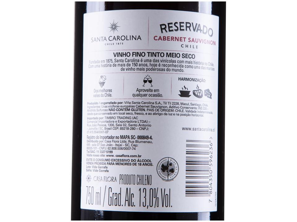 Vinho Tinto Meio Seco Santa Carolina Reservado Cabernet Sauvignon Chile 750ml - 7