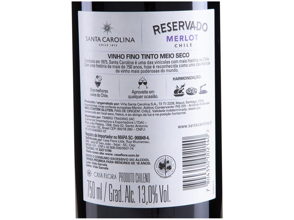 Vinho Tinto Santa Carolina Reservado Merlot Chile 2022 750ml - 7