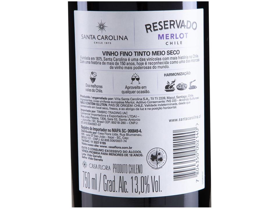 Vinho Tinto Santa Carolina Reservado Merlot Chile 750ml - 7