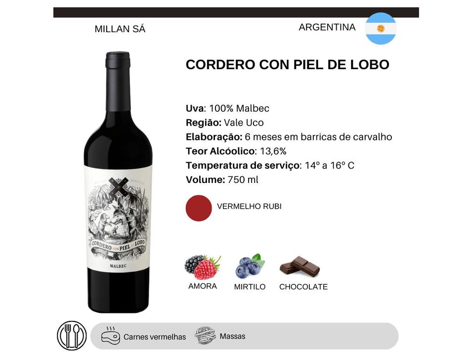Vinho Tinto Seco Cordero con Piel de Lobo Argentina 750ml - 2
