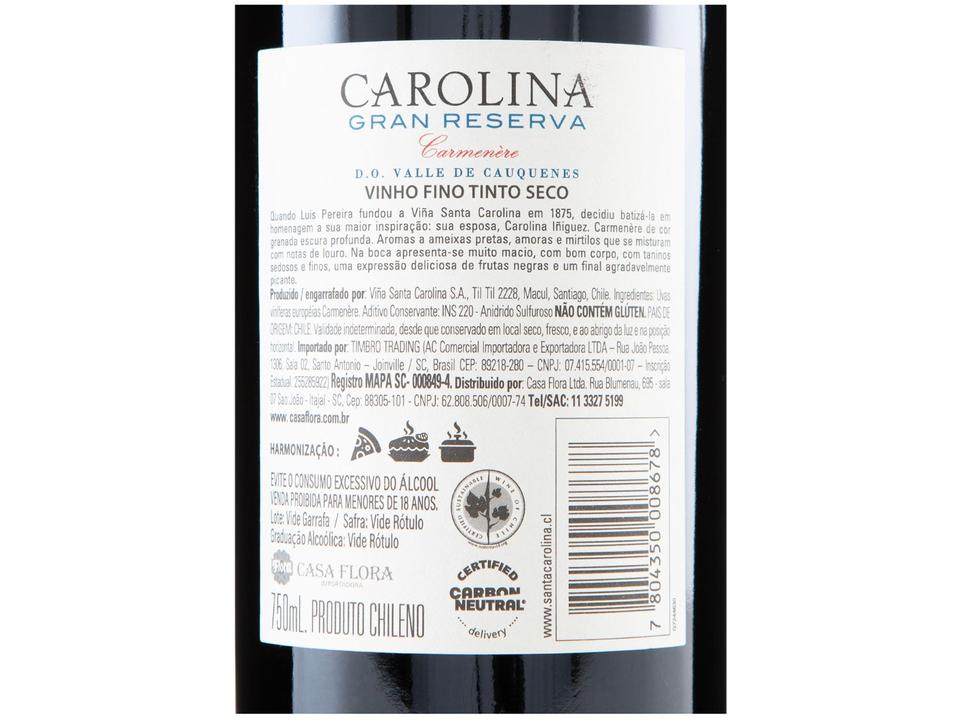 Vinho Tinto Seco Santa Carolina Gran Reserva Carmenere Chile 750ml - 4