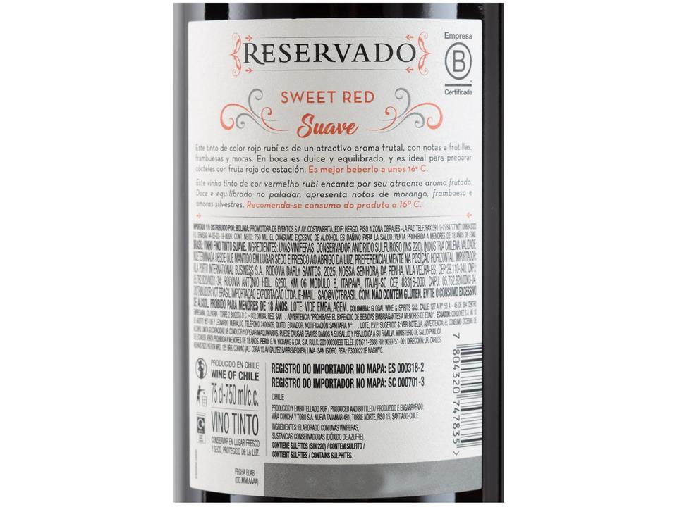 Vinho Tinto Suave Concha y Toro Sweet Red Reservado Chile 750ml - 3