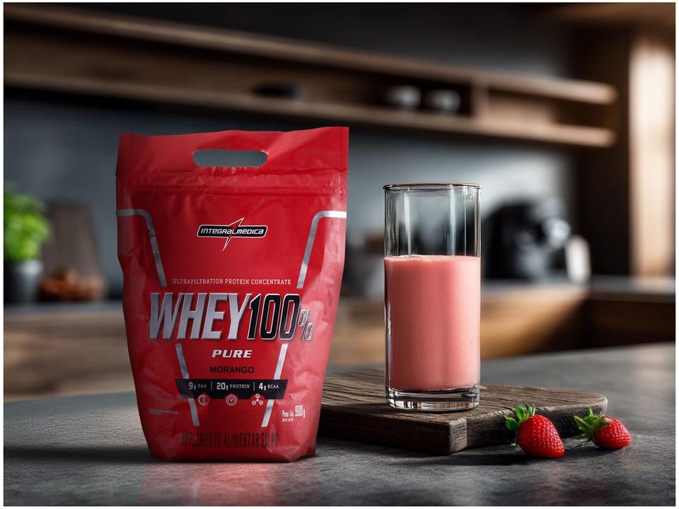 Whey Protein Concentrado Integralmédica 100% Pure 900g Morango Natural - 1