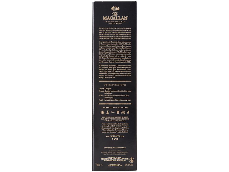 Whisky The Macallan Sherry Oak Cask Single Malt 12 Anos Escocês 700ml - 9