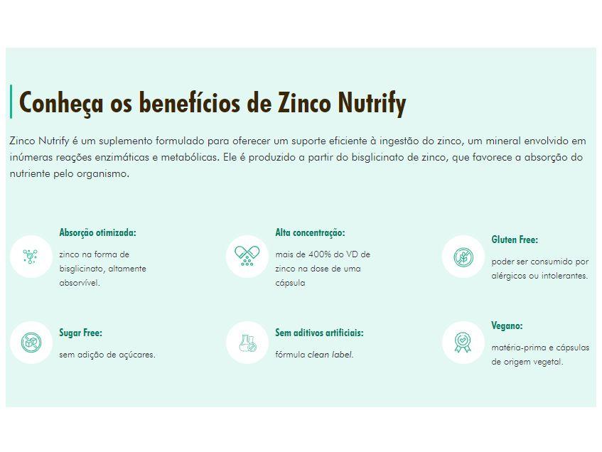 Zinco Nutrify sem Sabor Natural 60 Cápsulas - 2