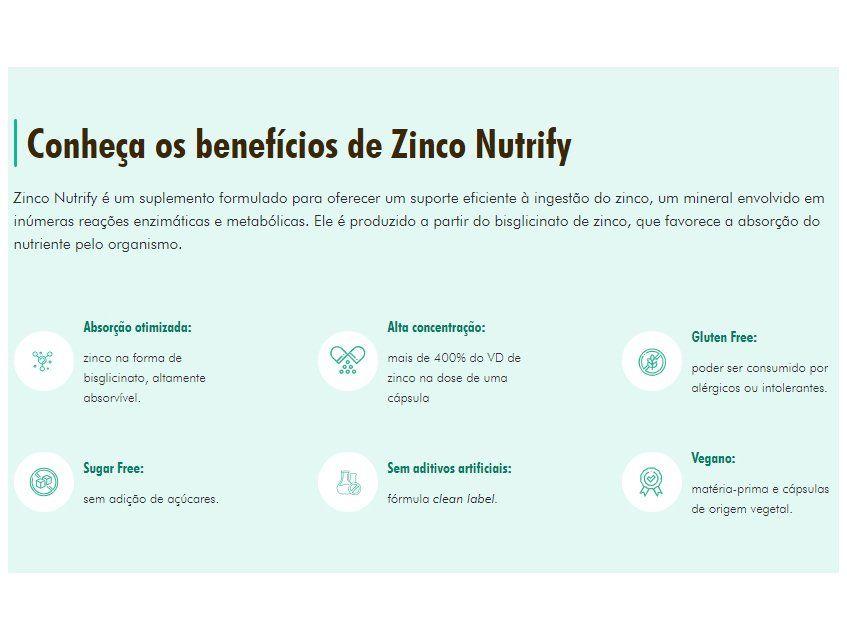 Zinco Nutrify sem Sabor Natural 60 Cápsulas - 2