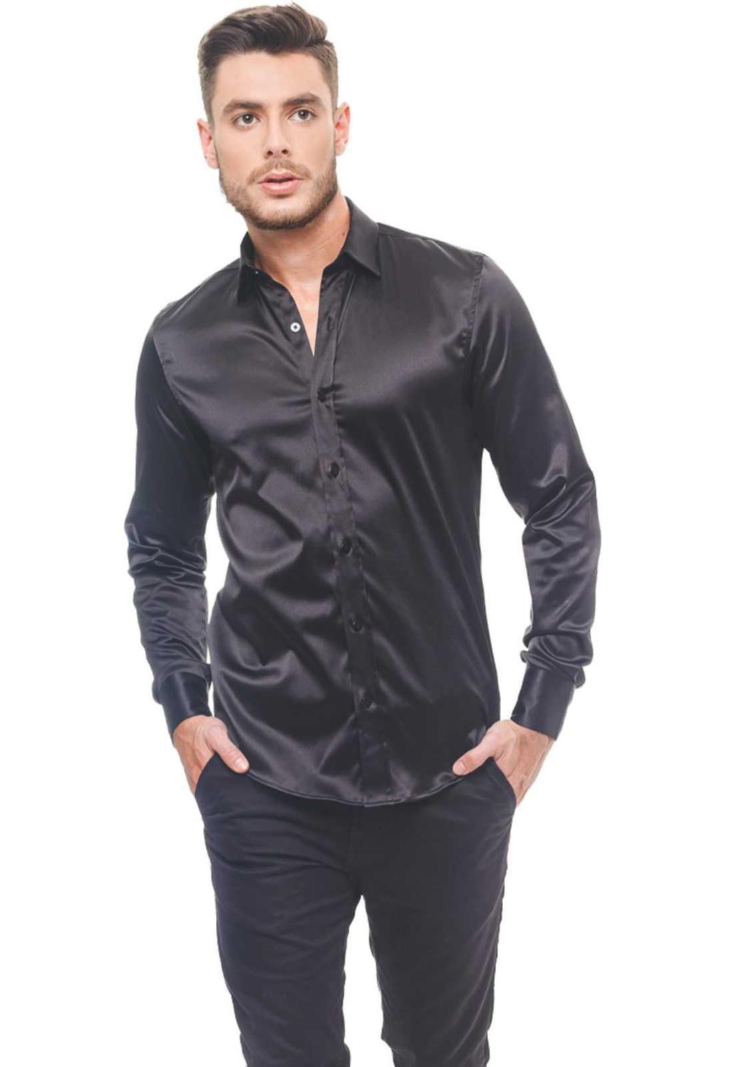 camisa social cetim masculina