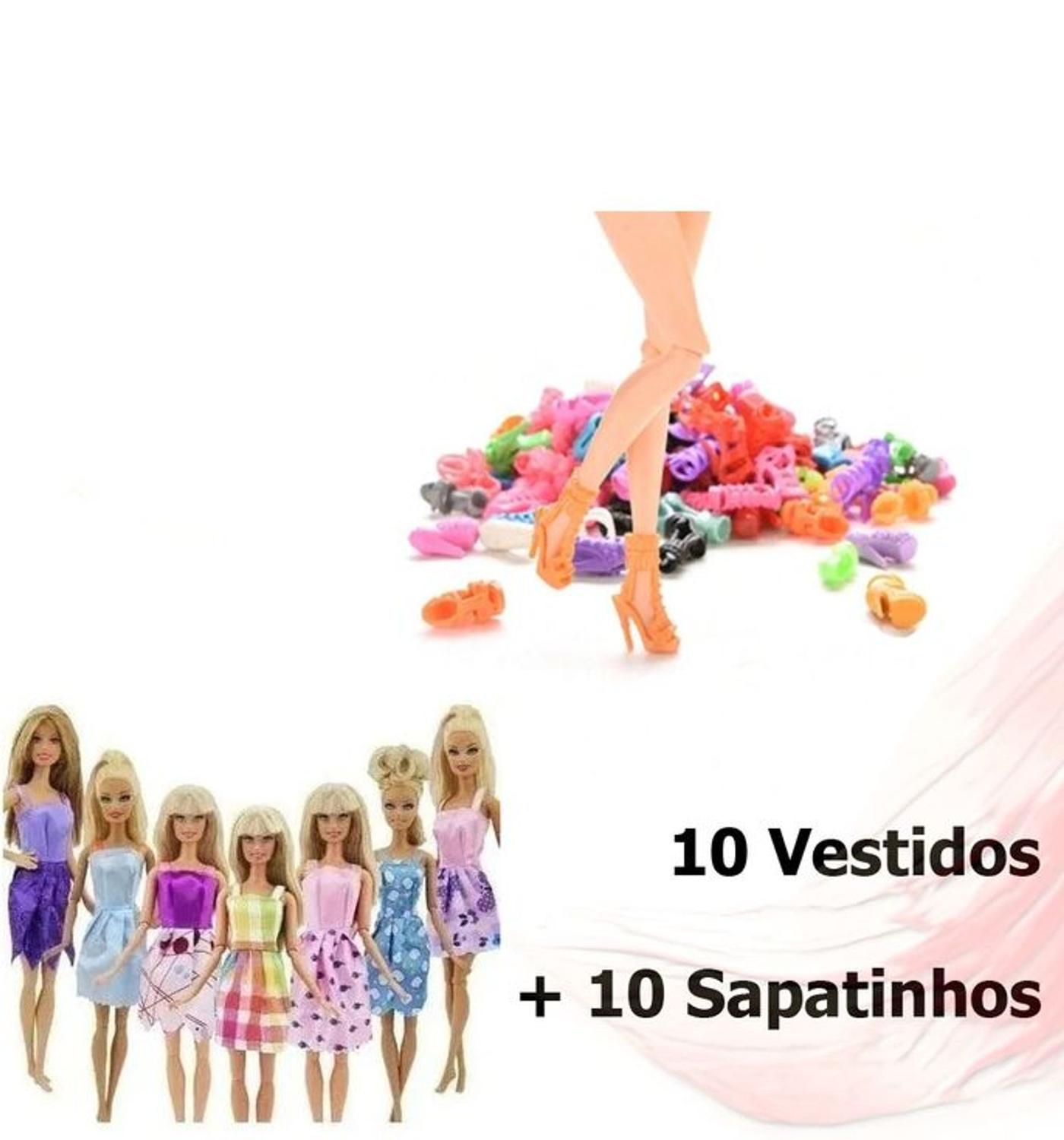 Promoção Kit 3 Roupas Vestidos P/ Boneca Barbie + 3 Sapatos