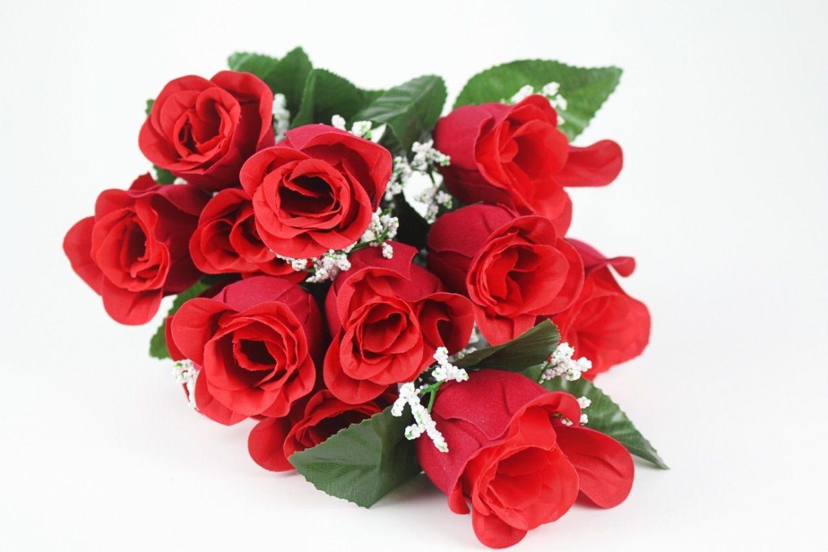 12 Botões De Rosas Vermelhas Artificial Buquê Tecido Veludo - Nova -  Plantas Artificiais - Magazine Luiza