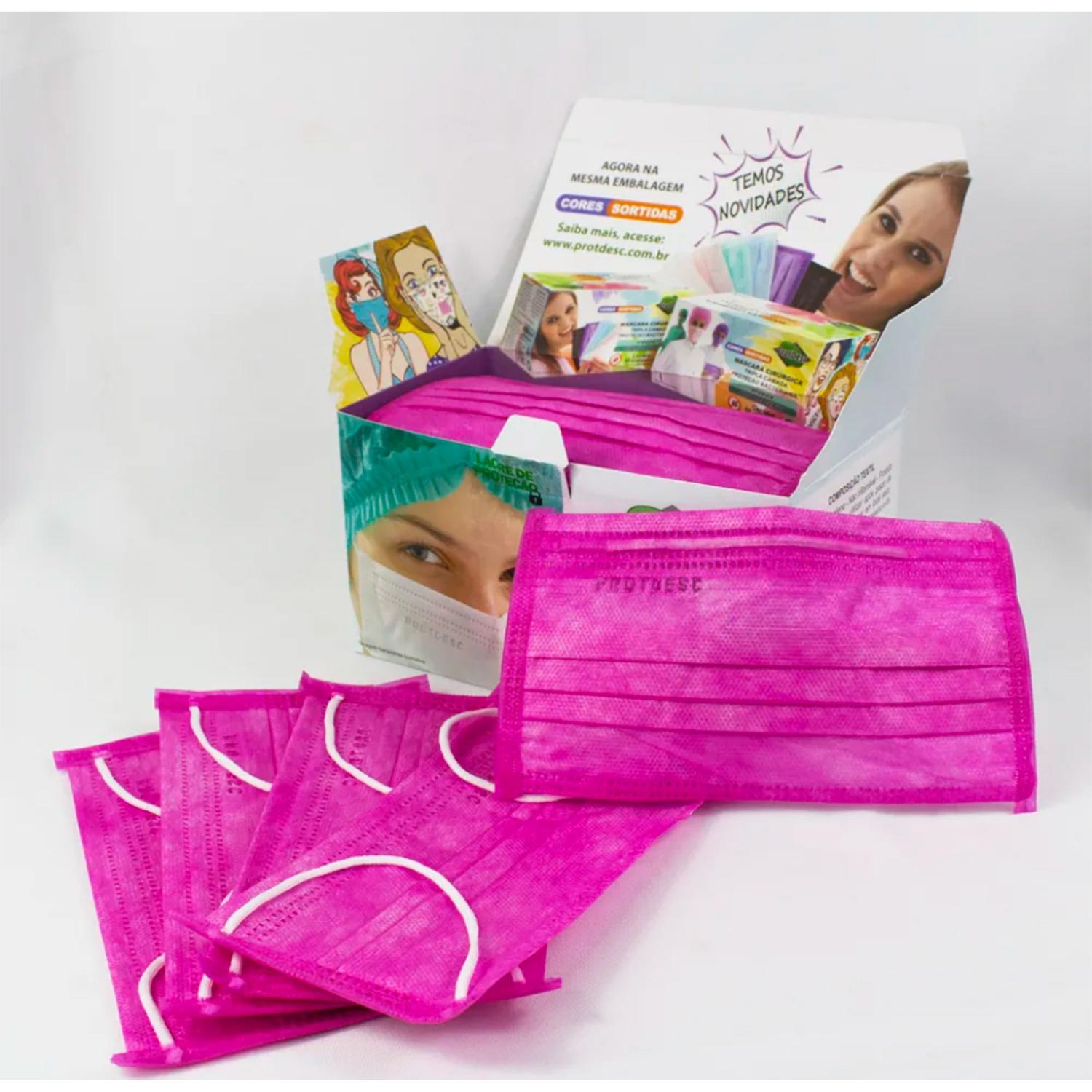 6 Máscara Tripla Descartável Rosa Pink ProtDesc 300 Unidades - Máscara ...