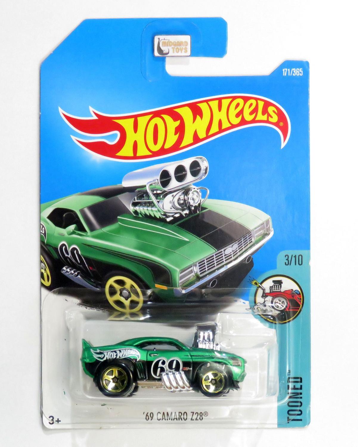 Hot Wheels 2017 #171/365 1969 chevy CAMARO Z28 green Tooned 