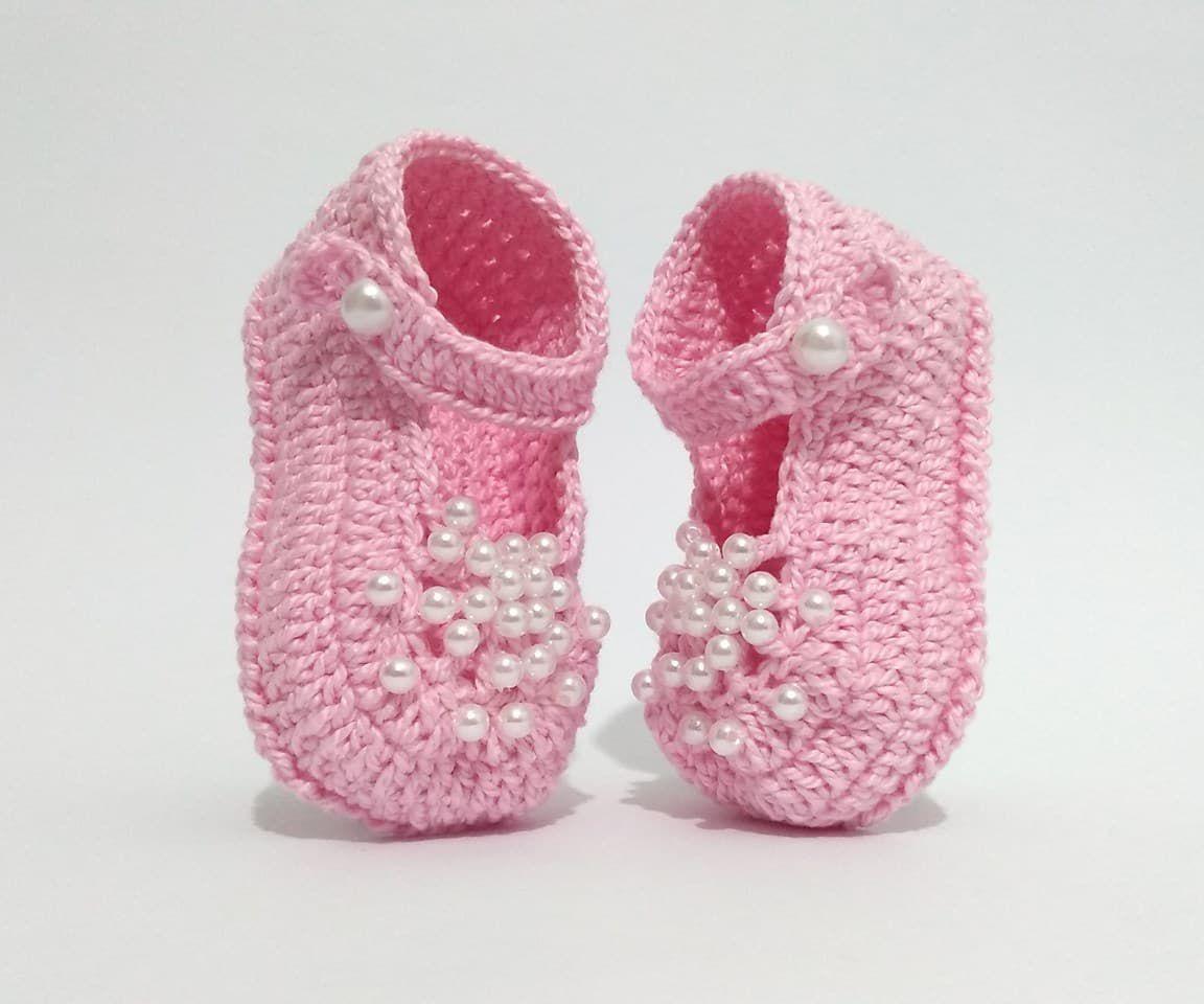 A291 Sapatinho de croche para bebe feminino rosa com perolas - MM Sapatinhos  - Sapatinho de Bebê - Magazine Luiza