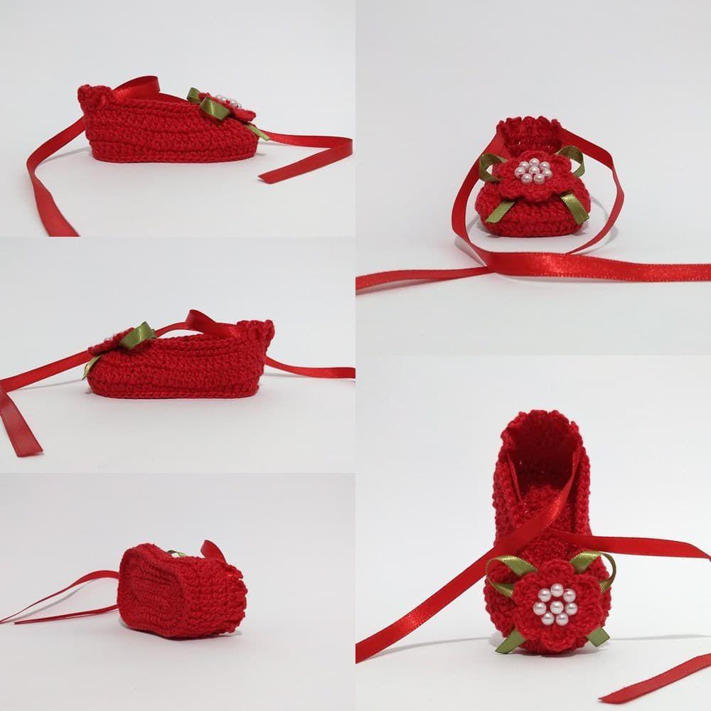 A43 Sapatinho sapatilha de croche para bebe feminina vermelha com perolas -  Mm Sapatinhos - No Magalu - Magazine Luiza