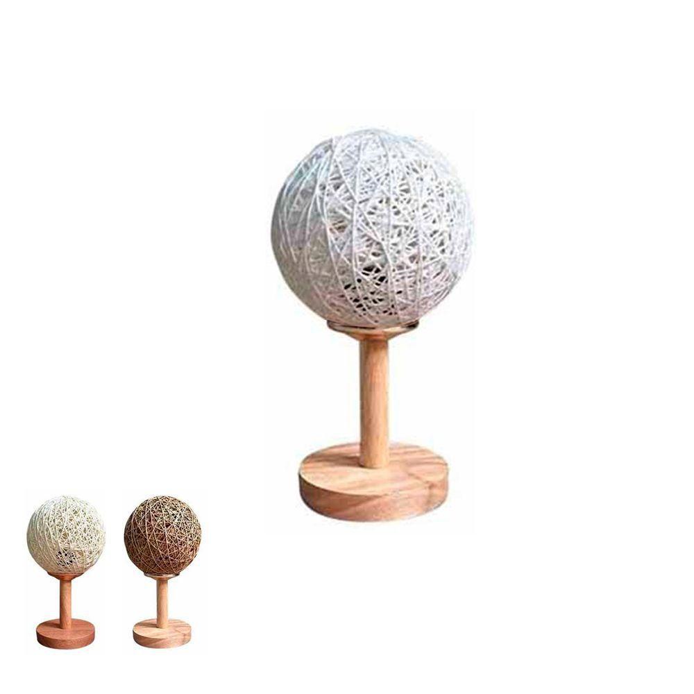 Abajur Luminaria Decorativa Redonda Globo Base Madeira Mesa Quarto