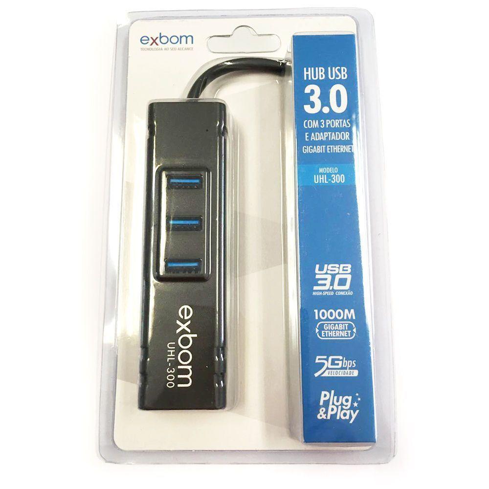 Imagem de Adaptador Usb 3.0 Para Rede Lan Gigabit + Hub Usb 3.0 com 3 ...