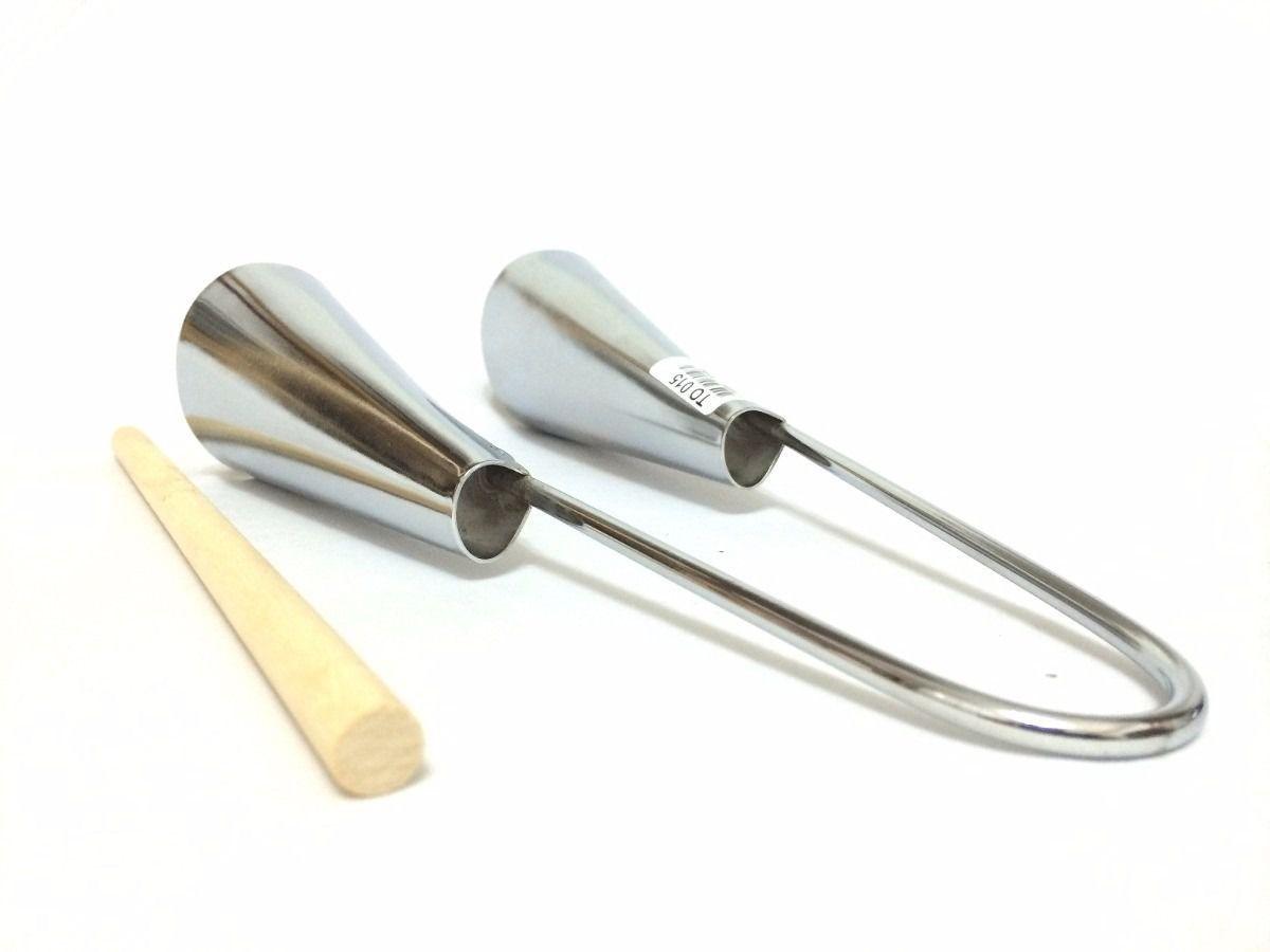 Agogô Doble Cromado GOPE Para Batucada - 30 Cm, Con Baqueta