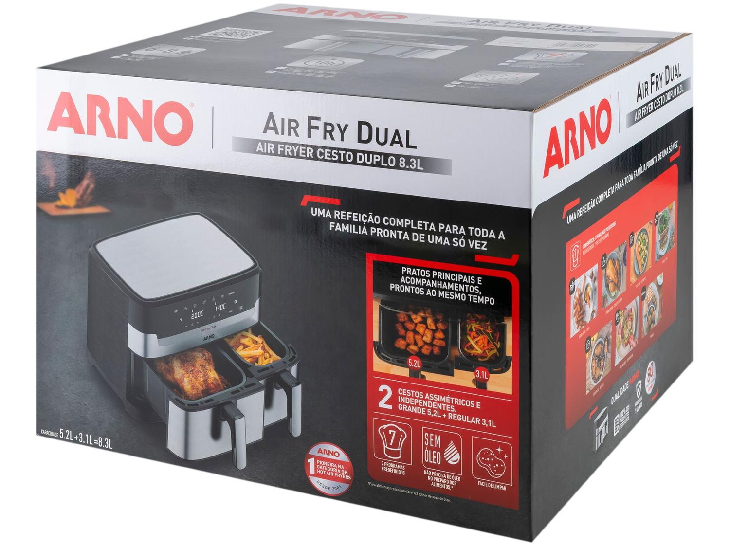 Air Fryer Arno Air Fry Dual AFD2 com Timer Inox 8,3L