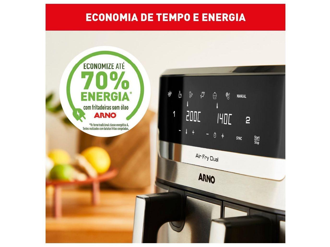 Air Fryer Arno Air Fry Dual AFD2 com Timer Inox 8,3L