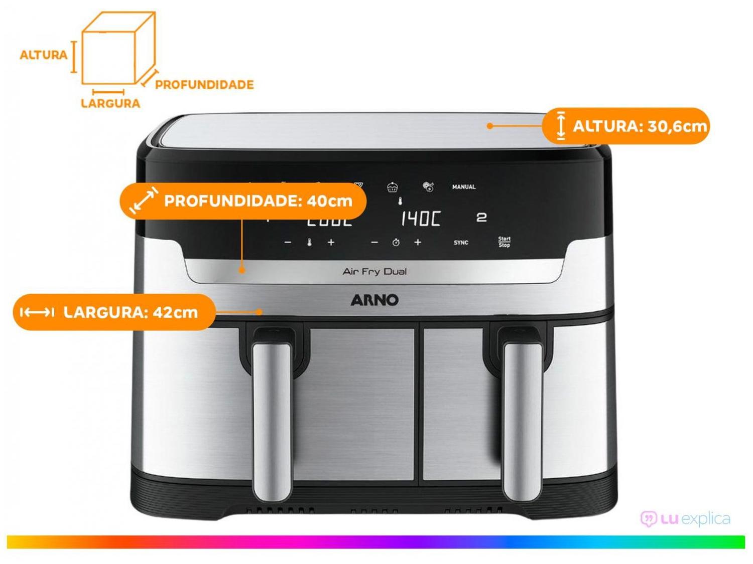 Air Fryer Arno Air Fry Dual AFD2 com Timer Inox 8,3L