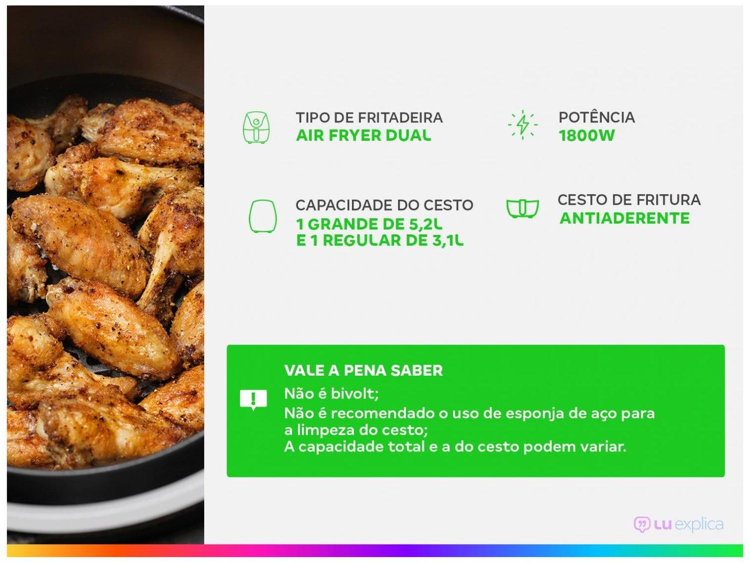 Air Fryer Arno Air Fry Dual AFD2 com Timer Inox 8,3L
