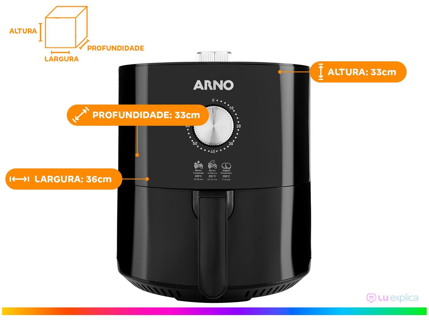 Air Fryer Arno Ultra Preta com Timer 4,2L