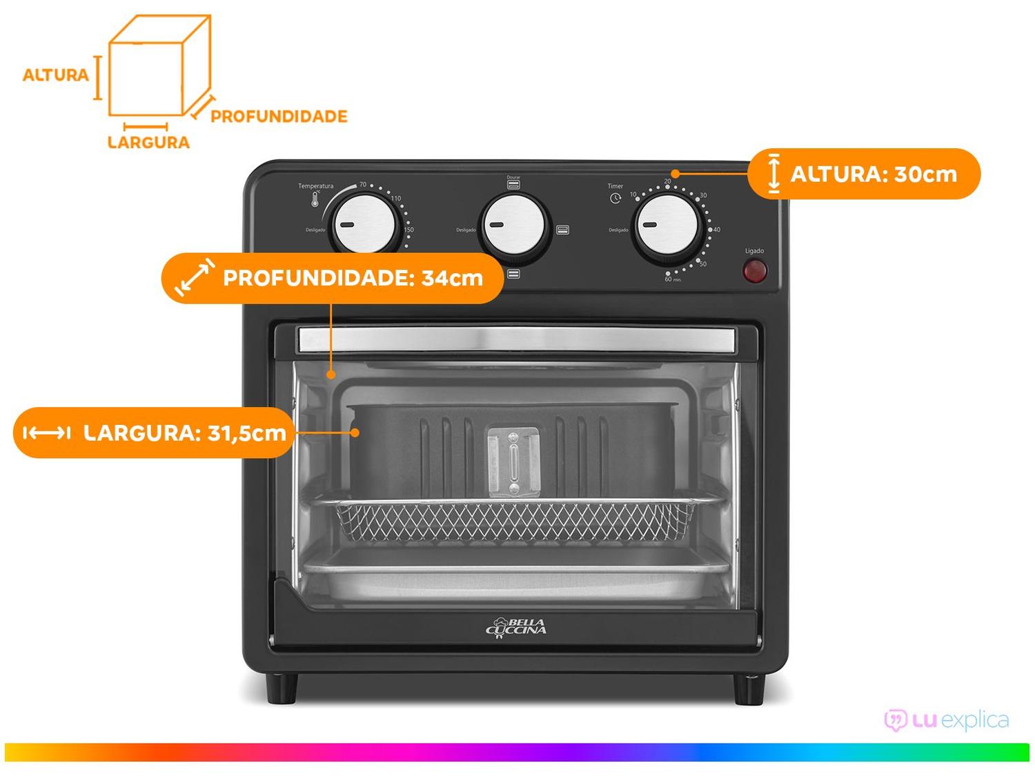 Air Fryer Bella Cuccina BCFR05 Preta com Timer 12L