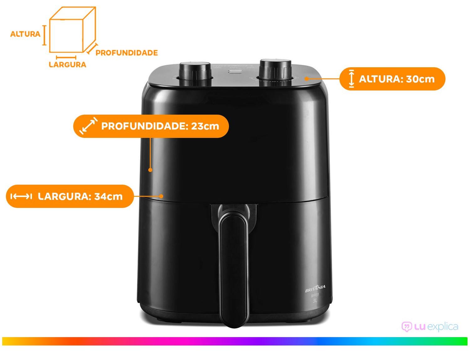 Air Fryer Britânia BFR31 Preto com Timer 3L
