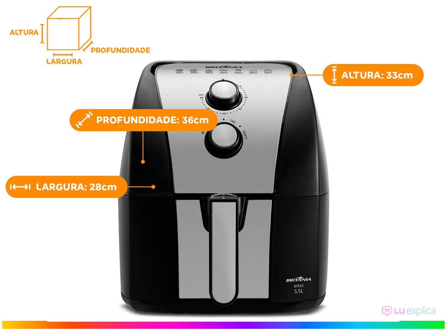 Air Fryer Britânia BFR51 Preta com Timer 5,2L