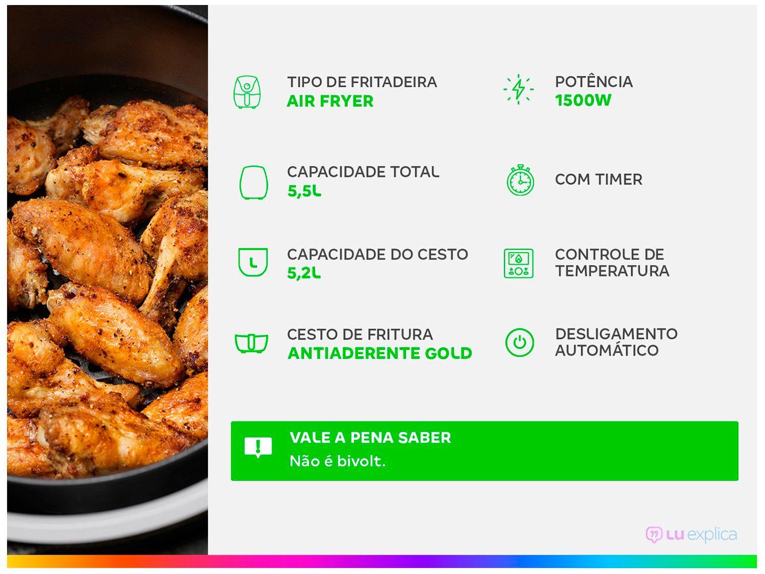 Air Fryer Britânia BFR51 Preta com Timer 5,2L